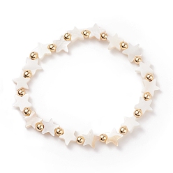 Coquillage De Mer Bracelet extensible perlé étoile coquillage naturel avec laiton pour femme, couleur de coquillage, diamètre intérieur: 2-1/4 pouce (5.6 cm)