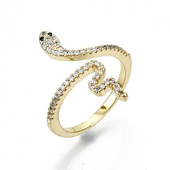 Настоящее золото 16K Латунные кольца из манжеты с прозрачным цирконием, открытые кольца, широкая полоса кольца, без кадмия, без никеля и без свинца, змея, реальный 16 k позолоченный, размер США 6 3/4, 17 мм