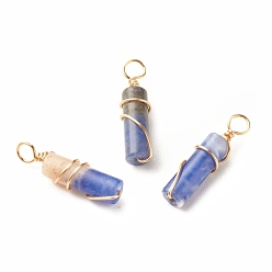 Sodalite Natural Sodalite Pendants, with Light Gold Tone Eco-Friendly Copper Wire Wrapped, Column, 20~21x5~5.5mm, Hole: 2.3~2.8mm