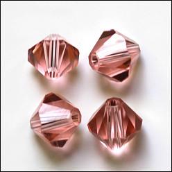 Фламинго Имитация Австрийские кристаллические шарики, класс AAA, граненые, двухконусные, фламинго, 4x4 мм, отверстие : 0.7~0.9 мм