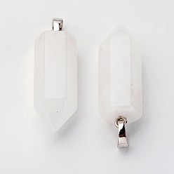 Cristal de Quartz Laiton pendeloques de cristal de quartz naturel, pendentifs en cristal de roche, balle, platine, pendentif pointu, 33~36x12mm, Trou: 5x7mm