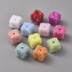 Mixed Color Resin Beads, with Crystal Rhinestone, Imitation Candy Food Style, Cube, Mixed Color, 10~11x10~11x10~11mm, Hole: 1.5~1.8mm