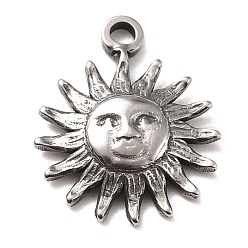 Stainless Steel Color 304 Stainless Steel Charms, Textured, Sun, Stainless Steel Color, 14.5x11.5x2mm, Hole: 1.5mm