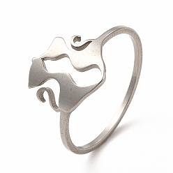 Platinum 304 Stainless Steel Double Cat Finger Ring for Women, Stainless Steel Color, Inner Diameter: 17.8mm