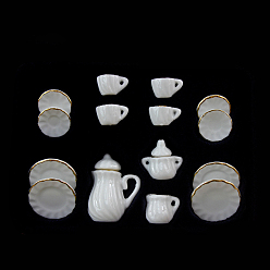 Без Узора Фарфоровый мини-чайный сервиз, включая чайники 2шт., 5чайные чашки, 8шт посуда, для аксессуаров для кукольного домика, притворяясь опорными украшениями, нет шаблона, 121x86x25 мм, 15 шт / комплект
