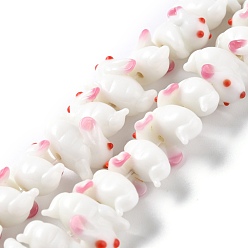 White Handmade Lampwork Beads, Bumpy, Rabbit, White, 18~21x11~15x12mm, Hole: 1.6~2mm, about 30pcs/strand, 12.20 inch(31cm)