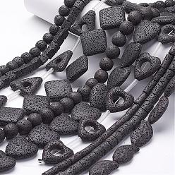 Black Natural Lava Rock Beads Strands, Flat Round, Dyed, Black, 25~27x7~8mm, Hole: 1mm, about 14pcs/strand, 14.5 inch