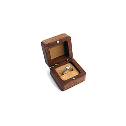 Gold Magnetic Wooden Ring Storage Boxes, with Flip Cover & Velvet Inside, Square, Gold, 4.8x4.8x3cm