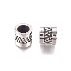 Antique Silver 304 Stainless Steel Beads, Large Hole Beads, Column, Antique Silver, 10.2x10mm, Hole: 6.5mm