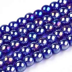 Dark Blue Electroplate Transparent Glass Beads Strands, AB Color Plated, Round, Dark Blue, 4~4.5mm, Hole: 0.8mm, about 97~99pcs/strand, 14.76 inch~14.96 inch(37.5~38cm)