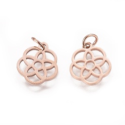 Rose Gold 304 Stainless Steel Pendants, Flower, Rose Gold, 13x12x1.1mm, Hole: 3mm