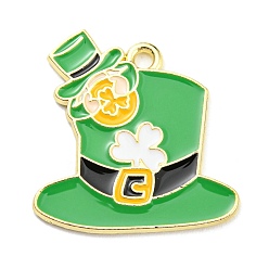 Hat Saint Patrick's Day Alloy Enamel Pendants, Light Gold, Hat, 24x23x1.5mm, Hole: 1.8mm