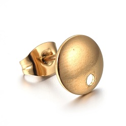 Golden Ion Plating(IP) Stainless Steel Stud Earring Findings, Flat Round, Golden, 8x1mm, Hole: 1.5mm, Pin: 0.7mm