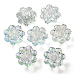 Clair AB Placage uv perles acryliques irisées arc-en-ciel, fleur, clair ab, 24x10mm, Trou: 3.5mm, diamètre intérieur: 8 mm
