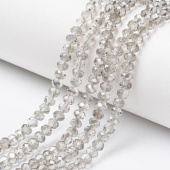 Clear Electroplate Transparent Glass Beads Strands, Half Gray Plated, Faceted, Rondelle, Clear, 6x5mm, Hole: 1mm, about 85~88pcs/strand, 16.1~16.5 inch(41~42cm)