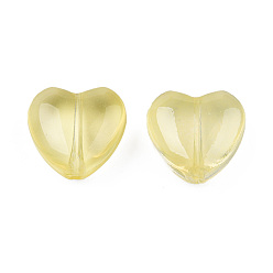 Jaune Perles de verre peintes par pulvérisation transparent, cœur, jaune, 12x12x5.5mm, Trou: 0.9~1mm