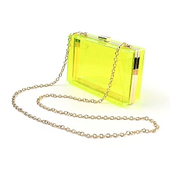 Yellow Acrylic Women's Transparent Bags Crossbody Bags, with Iron Chains Shoulder Strap, for Work, Events, Makeup Sturdy Transparent Pocketbook, Rectangle, Yellow, 12x18.3x5.4cm