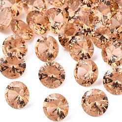 Sandy Brown Cubic Zirconia Charms, Faceted, Flat Round, Sandy Brown, 8x4.5mm, Hole: 1mm