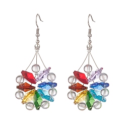 Coloré Boucles d'oreilles pendantes en cristal de quartz naturel et perles de verre, 316 bijoux chirurgicaux en acier inoxydable pour femmes, colorées, 72mm, pin: 0.8 mm