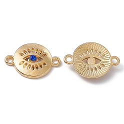 Capri Blue Alloy Connector Charms, with Rhinestones, Flat Round Links with Eye, Golden, Capri Blue, 13x19x3mm, Hole: 1.4mm