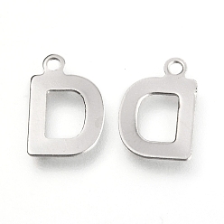 Letter D 201 Stainless Steel Charms, Alphabet, Letter.D, 12x8x0.6mm, Hole: 1.4mm