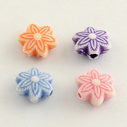 Couleur Mélangete Perles acryliques de style artisanal, fleur, couleur mixte, 10x5mm, trou: 2 mm, environ 1600 pcs / 500 g