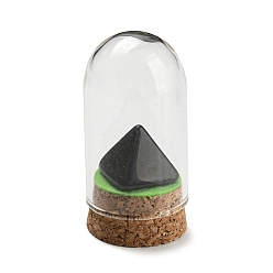 Obsidian Natural Obsidian Pyramid Display Decoration with Glass Dome Cloche Cover, Cork Base Bell Jar Ornaments for Home Decoration, 30x58.5~60mm
