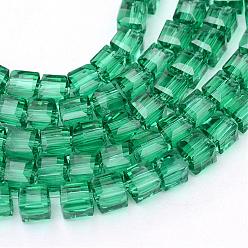 Sea Green Transparent Glass Bead Strands, Cube, Sea Green, 4x4x4mm, Hole: 1mm, about 100pcs/strand, 17 inch