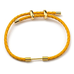Goldenrod Brass Column Bar Link Bracelet with Leather Cords, Adjustable Bracelet for Women, Goldenrod, Inner Diameter: 5/8~3 inch(1.6~7.5cm)