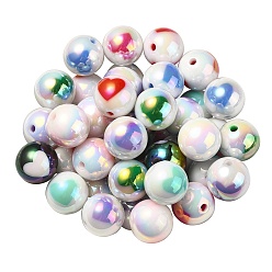 Mixed Color UV Plating Rainbow Iridescent Acrylic Beads, Round with Heart Pattern, Mixed Color, 16x15mm, Hole: 3mm