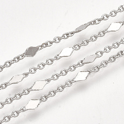 Real Platinum Plated Brass Link Chains, Cable Chains, with Spool, Soldered, Rhombus, Real Platinum Plated, 1.5x1x0.3mm, about 32.8 Feet(10m)/roll