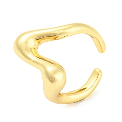 Real 18K Gold Plated Brass Wave Open Cuff Rings, Lead Free & Cadmium Free, Real 18K Gold Plated, Us Size 5 1/4(15.9mm)