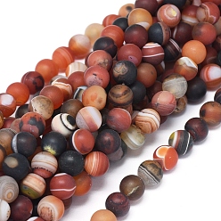 Banded Agate Natural Banded Agate/Striped Agate Beads Strands, Frosted, Dyed & Heated, Round, 8~8.5mm, Hole: 1mm, about 48 pcs/Strand, 14.57 inch(37 cm)