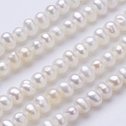 Blanco Hilos de perlas de agua dulce cultivadas naturales, patata, blanco, 3.1~3.5x4~4.5 mm, agujero: 0.5 mm, sobre 117 unidades / cadena, 15.5 pulgada