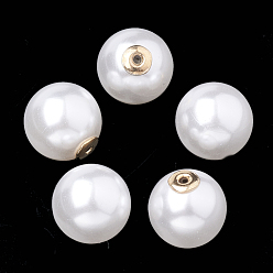 Blanc Écrous d'oreille en plastique imitation perles de haute qualité, dos d'oreille, Grade a, avec les accessoires en aluminium, ronde, blanc, 10mm, Trou: 0.8mm