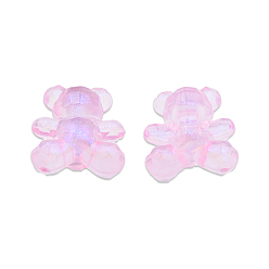 Perlas de Color Rosa Abalorios de acrílico transparentes, con polvo del brillo, oso, rosa perla, 17.5x16.5x11 mm, agujero: 3 mm, Sobre 365 unidades / 500 g