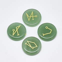 Aventurine Verte Cabochons naturelles aventurine verte, plat et circulaire avec motif, 25x5.5 mm, 4 pcs / set