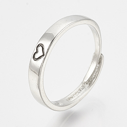 Античное Серебро Регулируемые кольца перста сплава, сердце, античное серебро, Размер 9, 19 мм