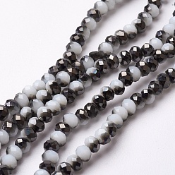 White Electroplate Glass Beads Strands, Half Plated, Faceted, Rondelle, White, 4~4.5x3mm, Hole: 0.5mm, about 130~135pcs/strand, 15.5~16 inch(39~40cm)