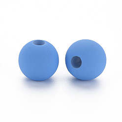 Royal Blue Rubberized Style Acrylic Beads, Round, Royal Blue, 13.5x12.5mm, Hole: 4mm