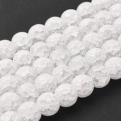 White Frosted Crackle Glass Beads Strands, Imitation Crystal , Round, Synthetic Crystal, White, about 10mm in diameter, hole: 1mm, about 39pcs/str