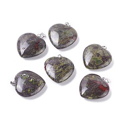 Dragon Blood Natural Drangon Blood Pendants, Heart, with Platinum Tone Brass Findings, Heart , 27~28x24.5~26x6~8.5mm, Hole: 2.4x5.6mm