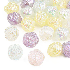Couleur Mélangete Perles acryliques plaquées, nacré, fleur, couleur mixte, 15.5x16x14mm, Trou: 2mm