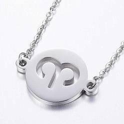 Aries 304 Stainless Steel Pendant Necklaces, Twelve Constellation/Zodiac Sign, Stainless Steel Color, Aries, 18.1 inch(46cm)