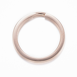 Rose Gold Ion Plating(IP) 304 Stainless Steel Split Key Rings, Keychain Clasp Findings, Rose Gold, 25x2mm