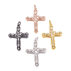 Mixed Color Brass Micro Pave Cubic Zirconia Pendants, Cross, Mixed Color, 29x20.5x3mm, Hole: 2.5mm