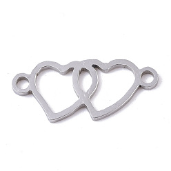 Stainless Steel Color 201 Stainless Steel Links connectors, Laser Cut, Heart to Heart, Stainless Steel Color, 8.5x19.5x1mm, Hole: 1.5mm