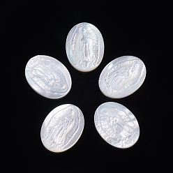 White Shell Natural White Shell Cabochons, Religion, Oval with Virgin Mary, 15.5x12x2.5~3mm