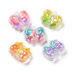 Mixed Color Transparent UV Plating Acrylic Connector Charms, with Enamel, Butterfly, Mixed Color, 29x34x15.5mm, Hole: 3mm