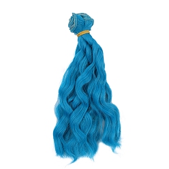 Deep Sky Blue Plastic Long Curly Hair Doll Wig Hair, for DIY Girls BJD Makings Accessories, Deep Sky Blue, 1000x150mm